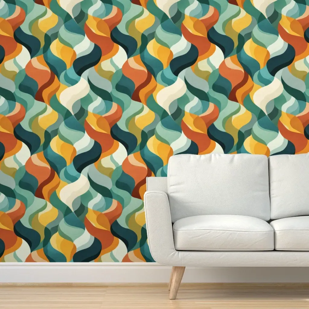 Retro Wave Abstract Curve Peel and Stick Wallpaper - Teal product