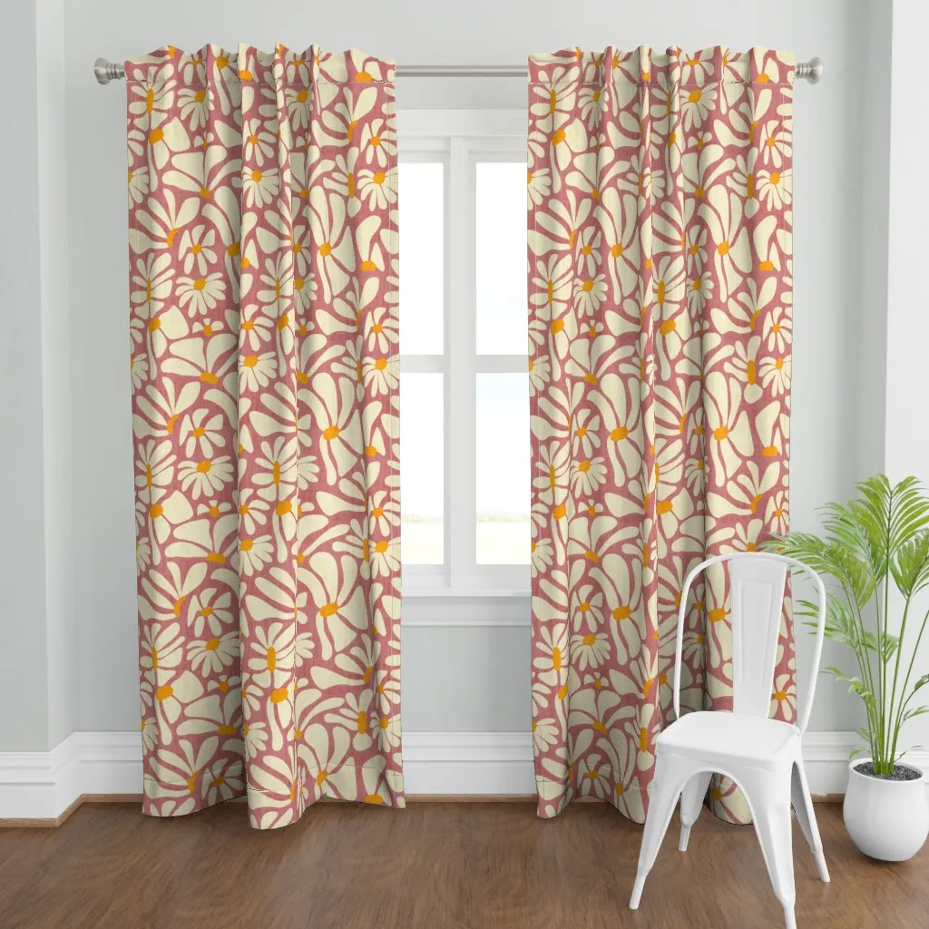 Retro Whimsy Daisy Flower Curtain Panel - Off-White product