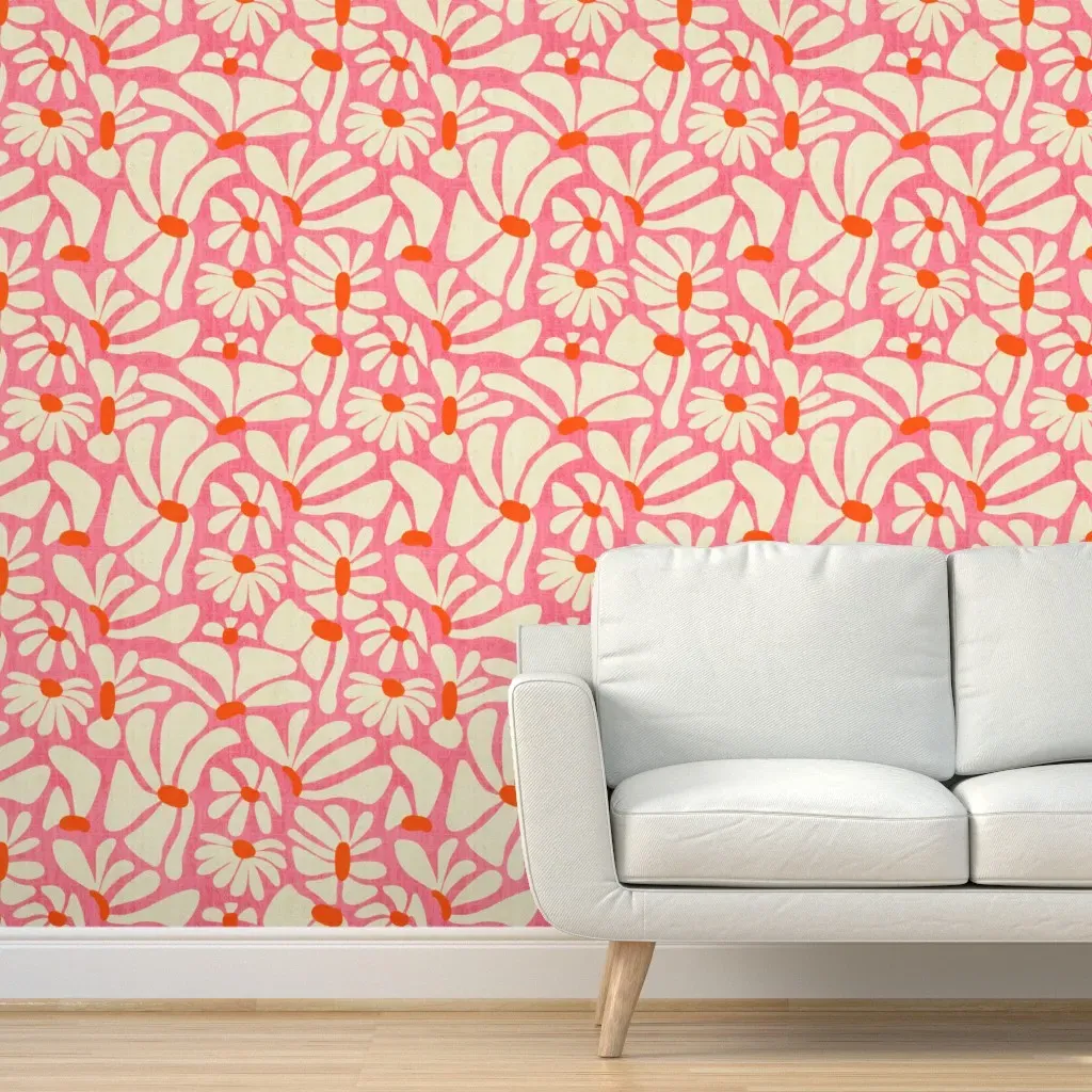 Retro Whimsy Daisy Flower Power Peel and Stick Wallpaper - Cream product
