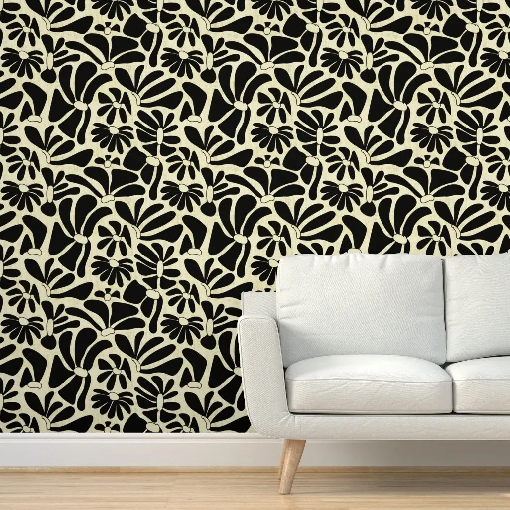 Retro Whimsy Daisy Peel and Stick Wallpaper - Black, Floral product