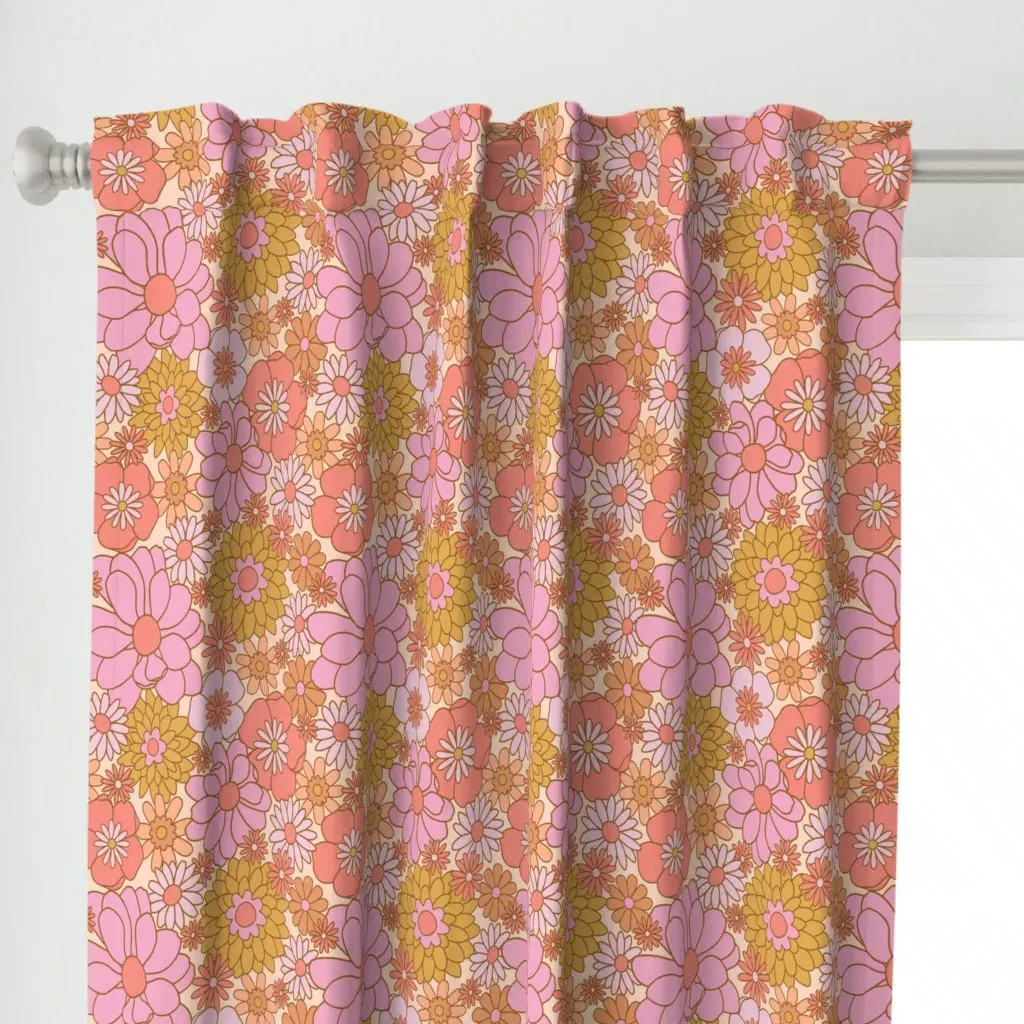 Retro Wild Flower Curtain Panel - Pink alternate view