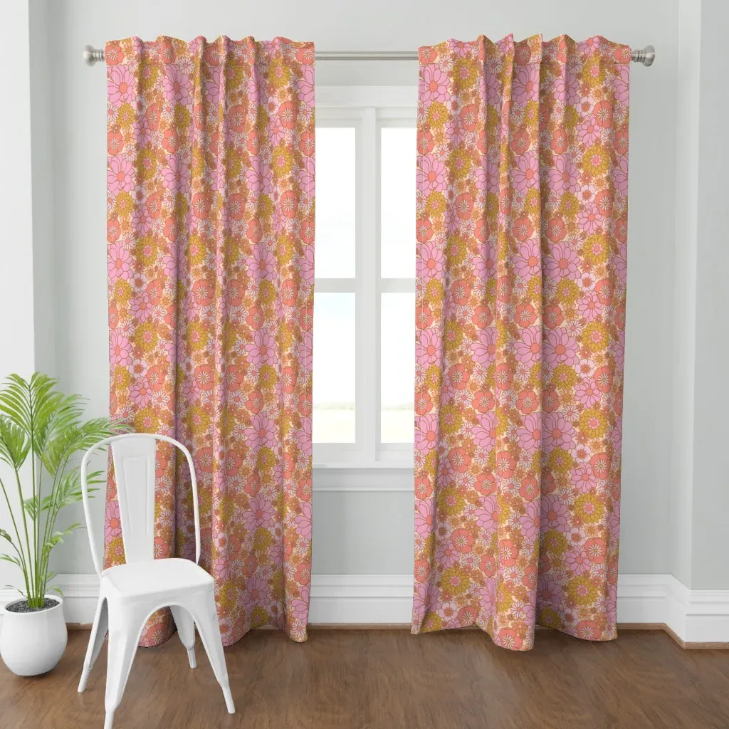 Retro Wild Flower Curtain Panel - Pink product