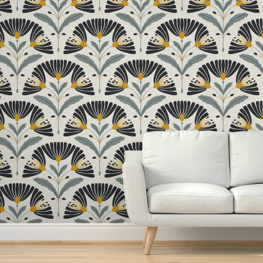 Retro Wildflower Botanical Scallop Trellis XL Peel and Stick Wallpaper - Beige product
