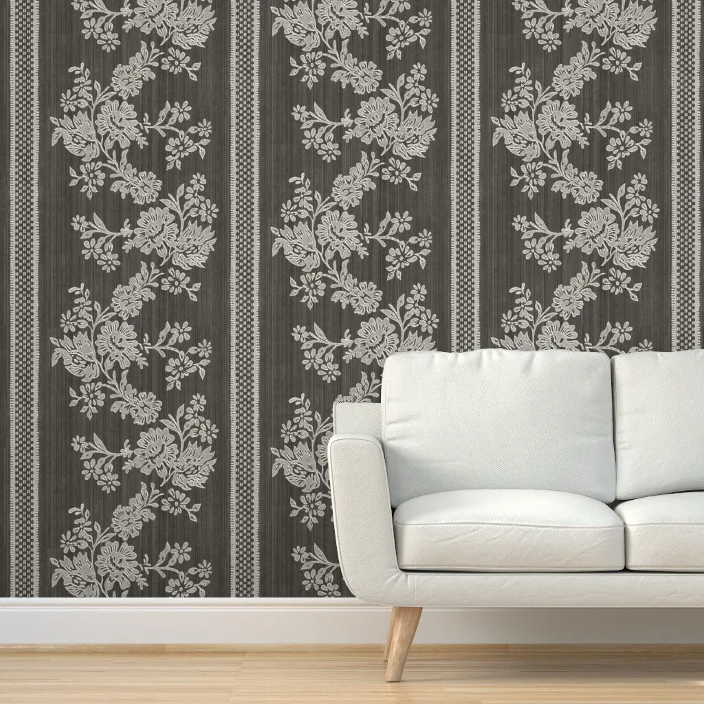 Reverse Historic Garland Press Peel and Stick Wallpaper - Charcoal, Cream product