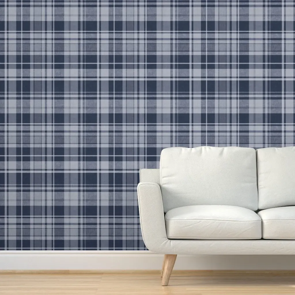 Rhett Rustic Plaid Tartan Peel and Stick Wallpaper - Indigo product