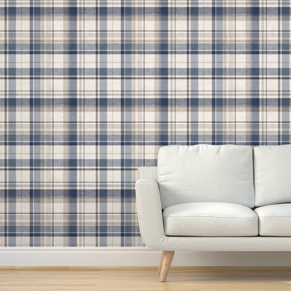Rhett Rustic Plaid Tartan XL Peel and Stick Wallpaper - Dark Dusty Blue product