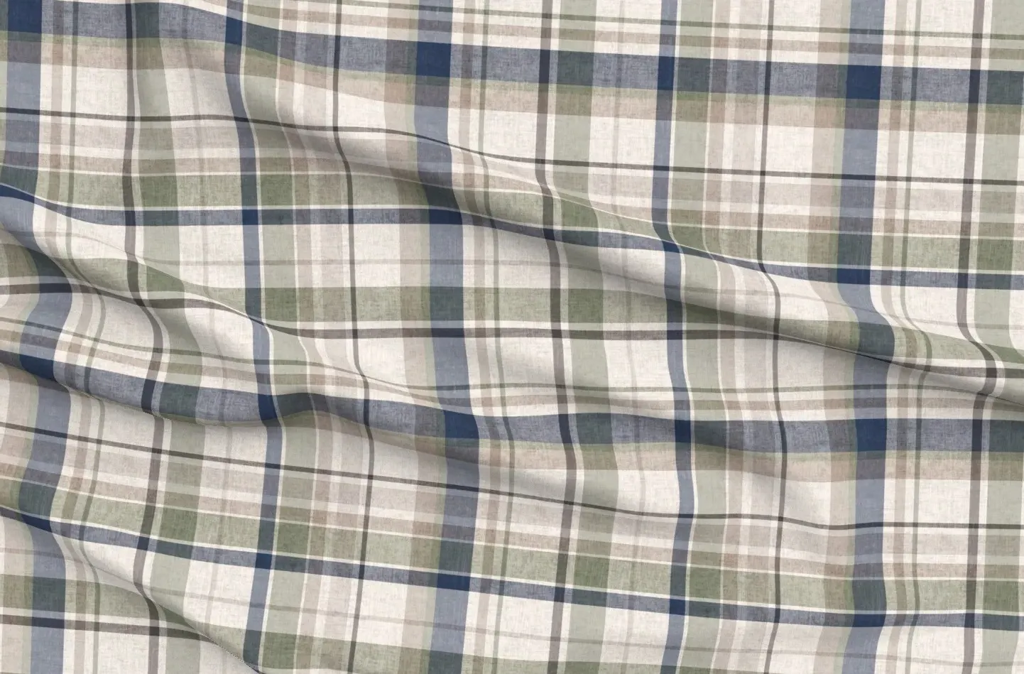 Rhett Rustic Plaid Tartan XL Sport Pique Fabric - Sage Green, Dusty Blue product