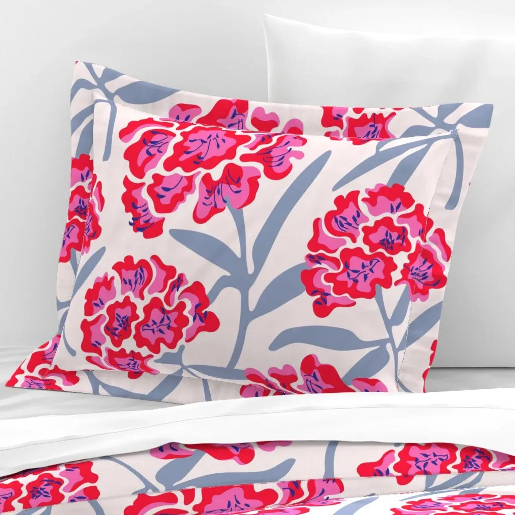 Rhododendrons Floral Botanical Standard Flanged Pillowcase - Pink, Cotton Sateen product