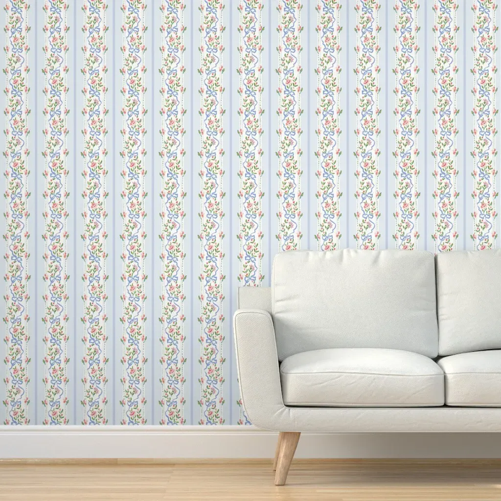 Ribbons And Roses Peel and Stick Wallpaper - Light Blue product