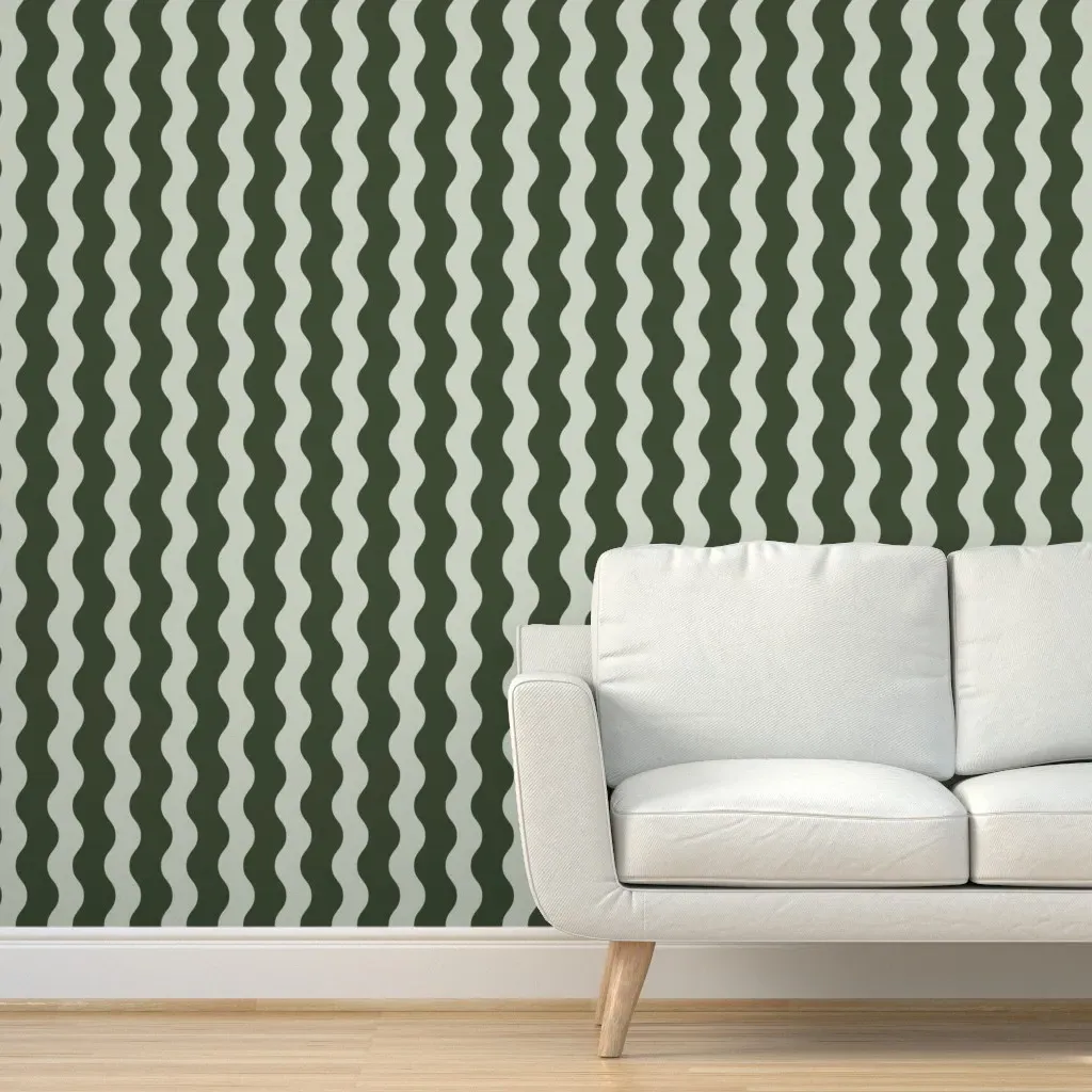 Ric Rac Wavy Stripe Peel and Stick Wallpaper - Olive Green product