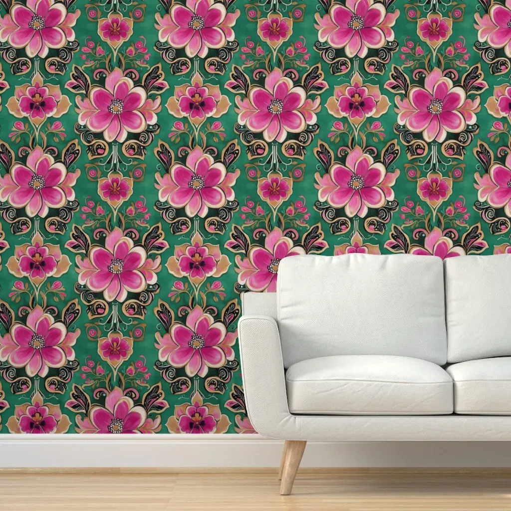 Rich Boho Floral Peel and Stick Wallpaper - Pink, Green product