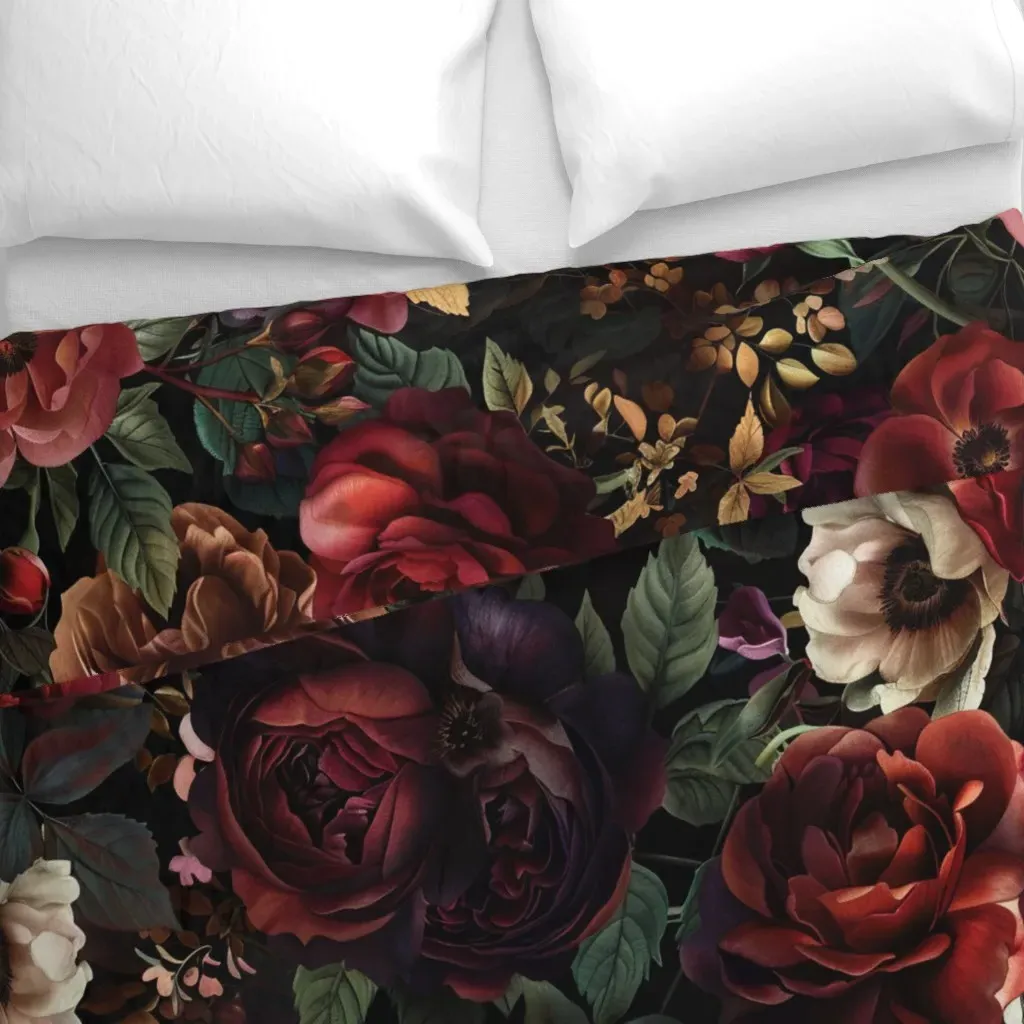 Rich Burgundy Blooms Dark Duvet Cover - Burgundy alternate view