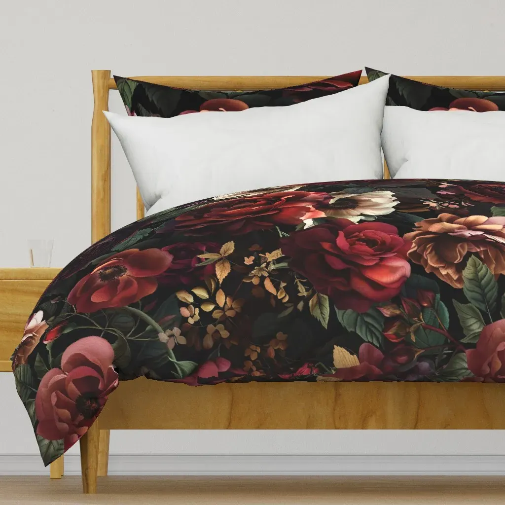 Rich Burgundy Blooms Dark Duvet Cover - Burgundy product
