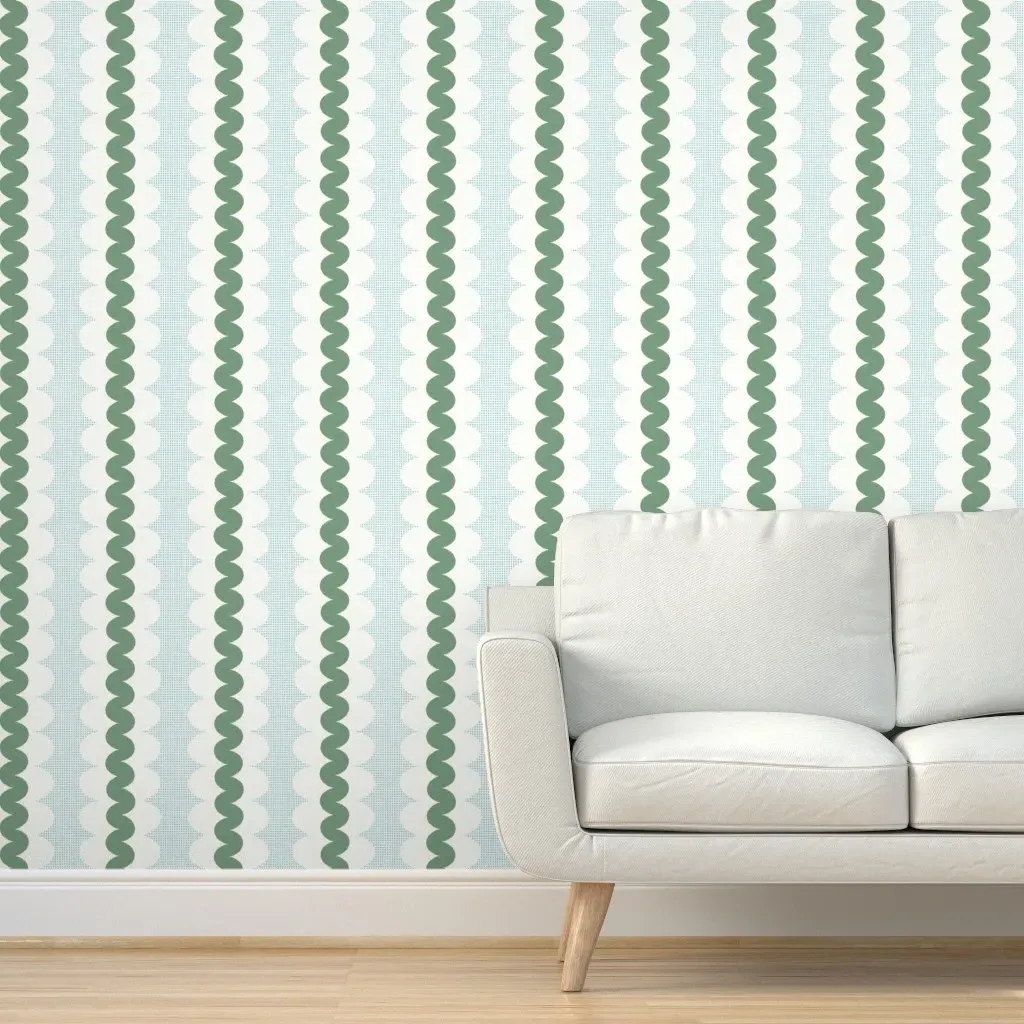 Rickrack Scallop Stripe Geometric Peel and Stick Wallpaper - Sage Green product