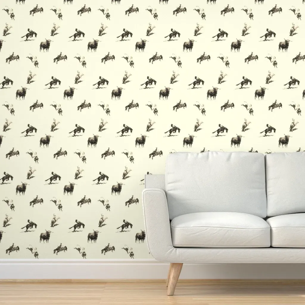 Ride'M Cowboy Toile Peel and Stick Wallpaper - White, Brown product