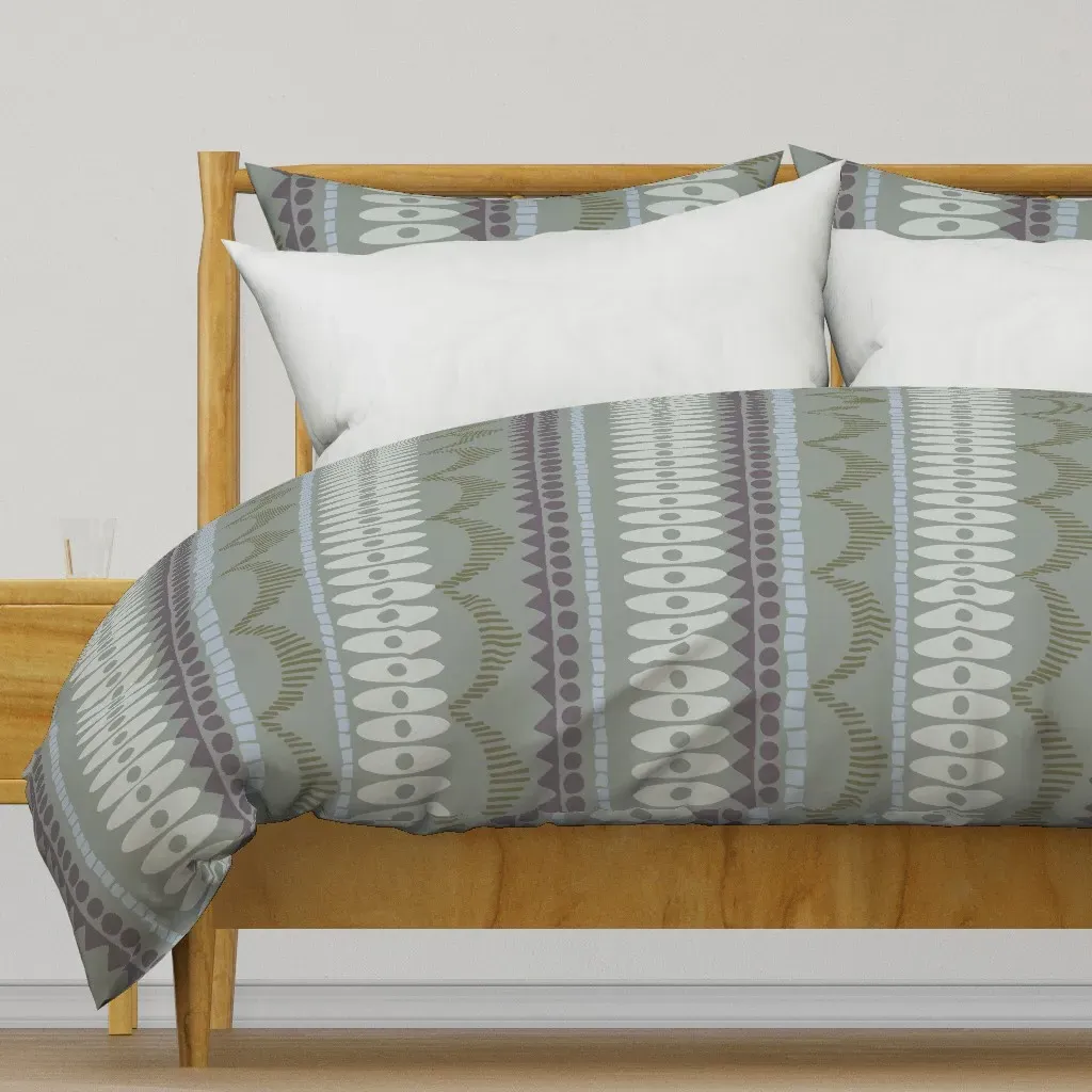 Riotous Vertical Stripes Duvet Cover - Sage Green product