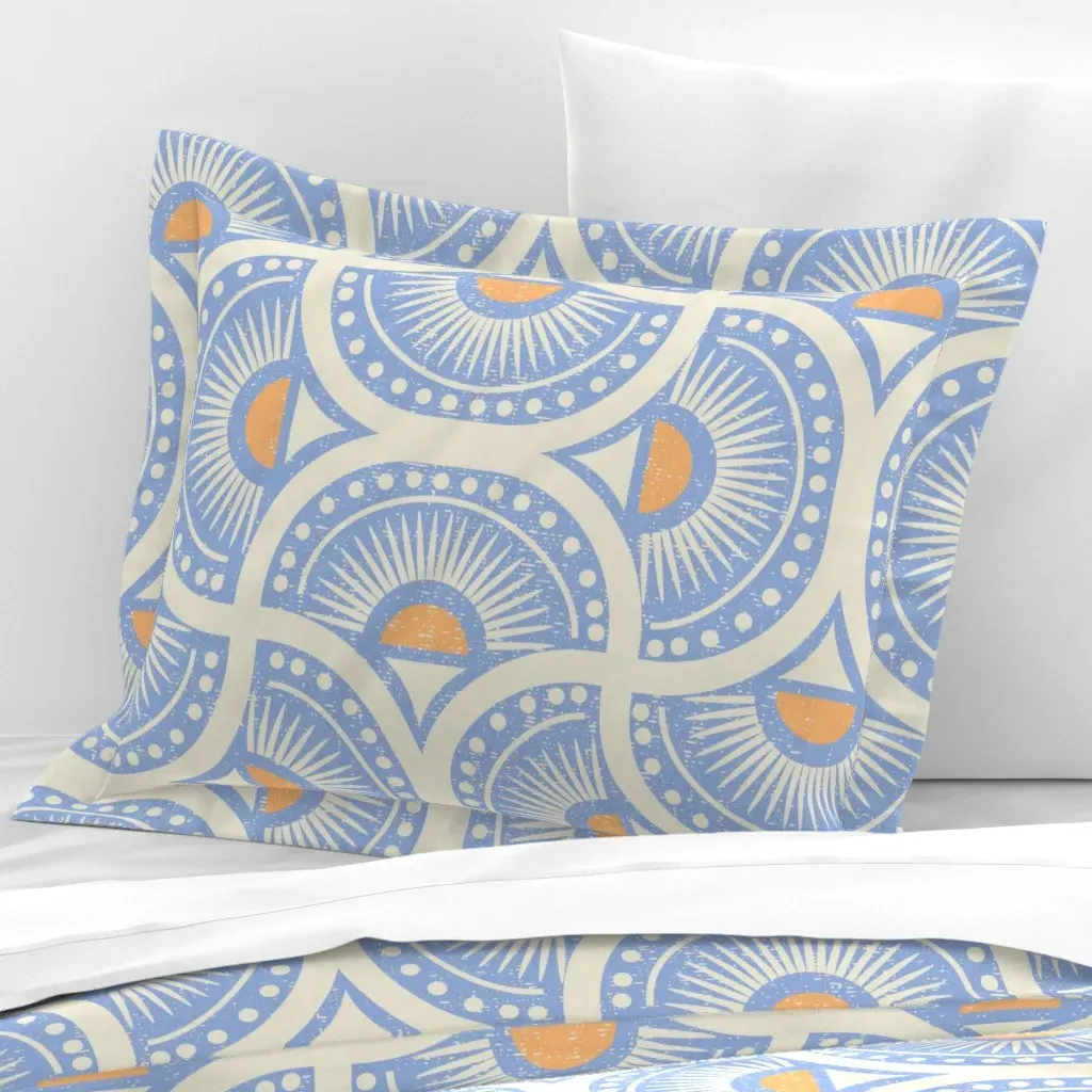 Rising Sun Scallop Standard Flanged Cushion Cover - Periwinkle Blue, Cotton Sateen product