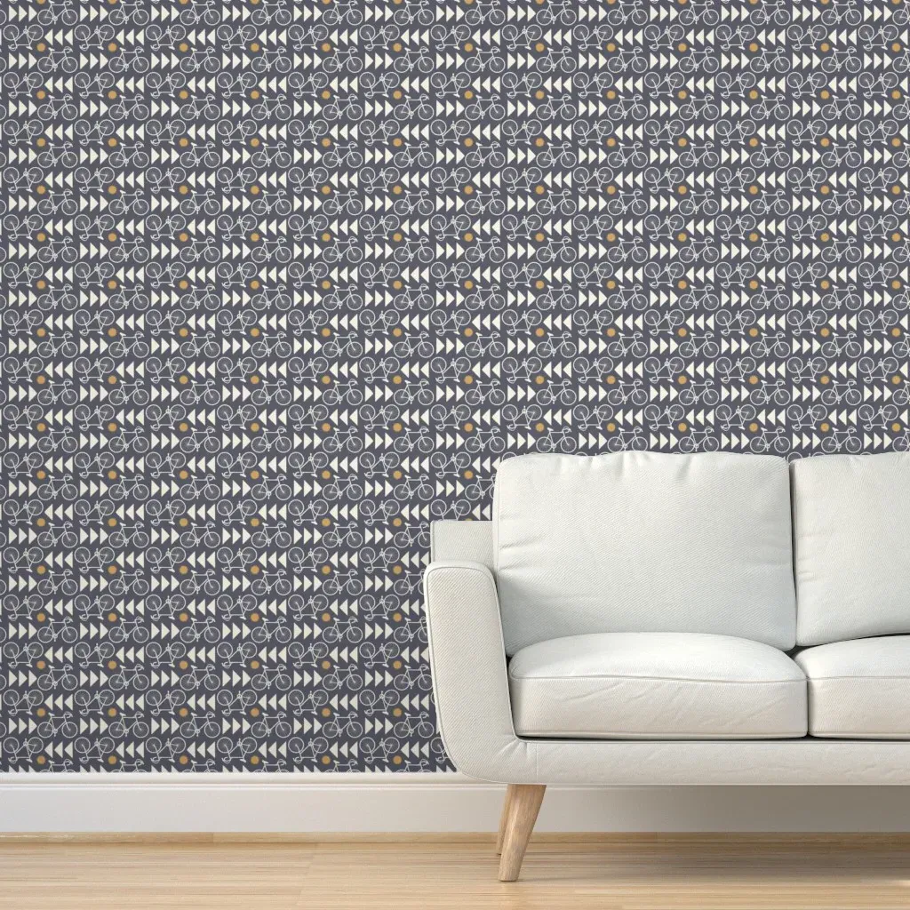 Road Bike Peel and Stick Wallpaper - White, Navy product