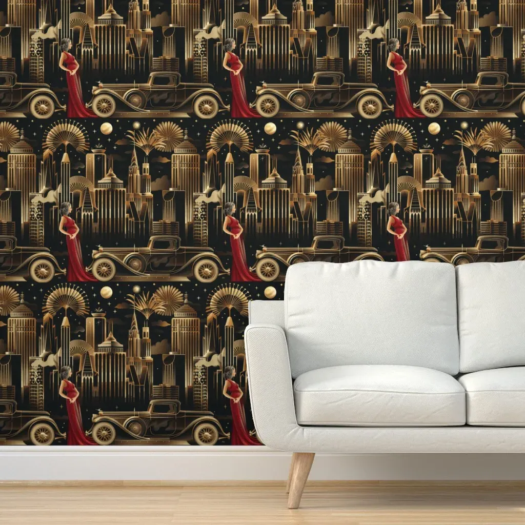 Roaring Thirties Chic Peel and Stick Wallpaper - Gold product