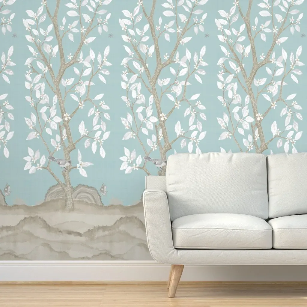 Robins Egg Citrus Blossom Tree Peel and Stick Wallpaper Panel - Sage Green product