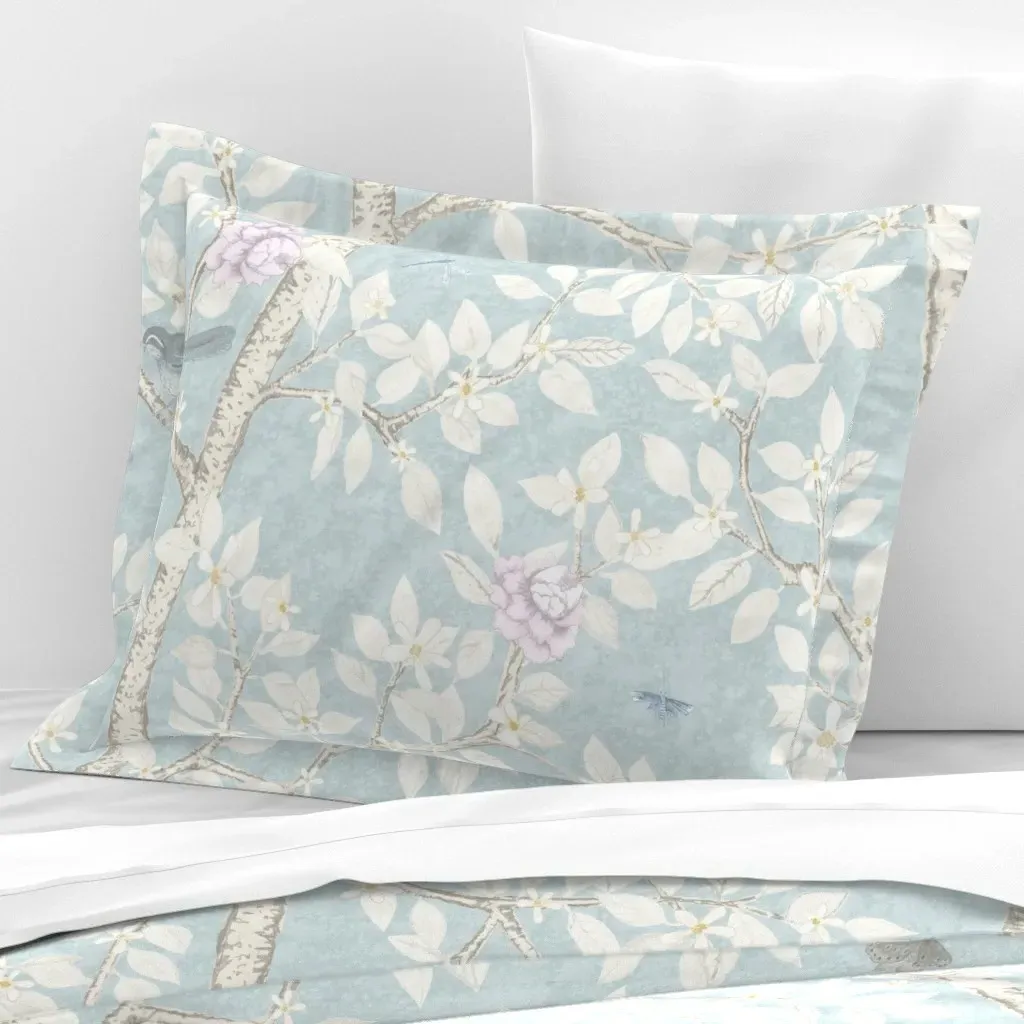 Robins Egg Citrus Grove with Peonies Standard Flanged Pillow Sham - Light Blue, Cotton Sateen product