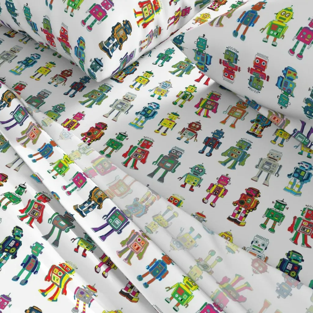Robot Line-Up Queen Sheet Set - Multicolored alternate view