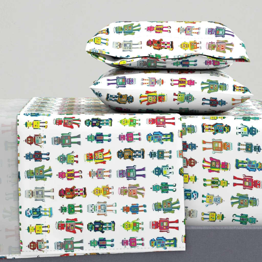 Robot Line-Up Queen Sheet Set - Multicolored product