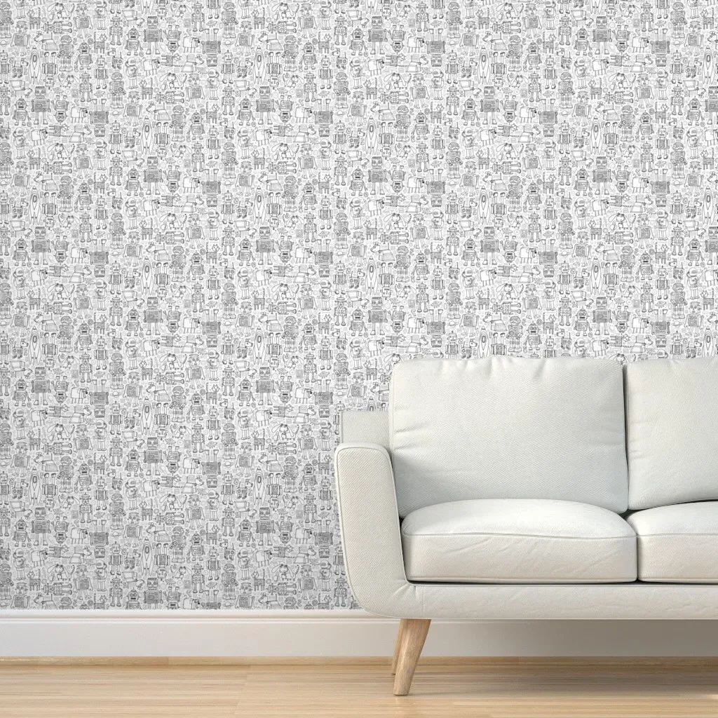 Robot Pattern Peel and Stick Wallpaper - Black & White product
