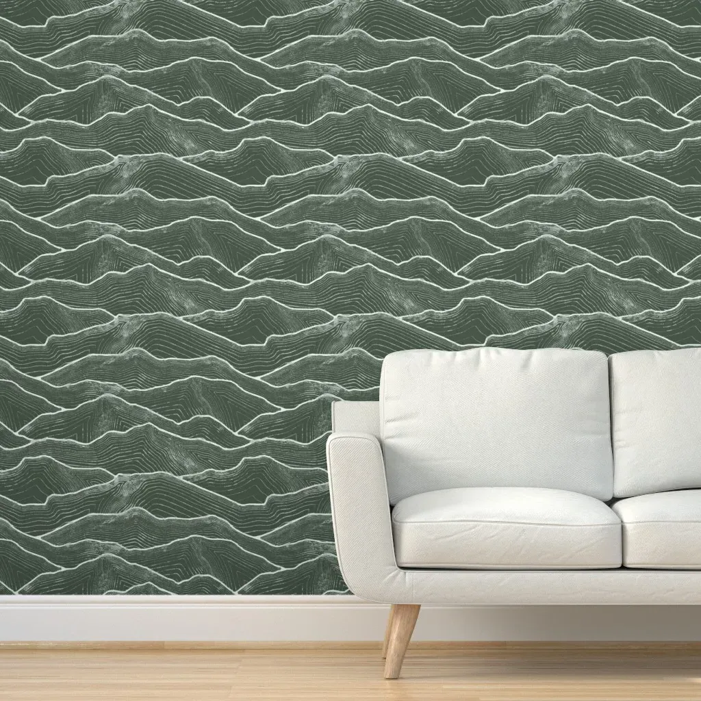 Rock Garden Mountain Lines Peel and Stick Wallpaper - Sage Green product