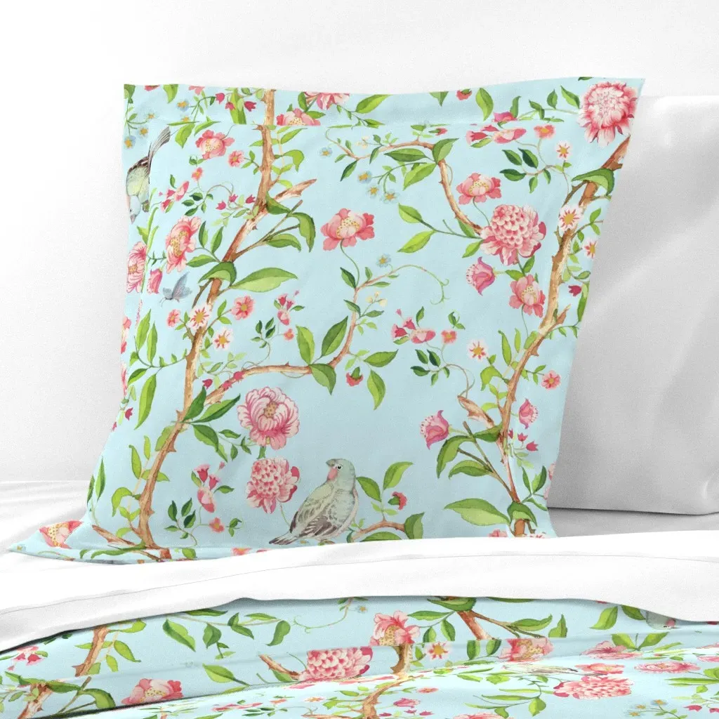 Rococo Chinoiserie Peony Trees Euro Pillow Sham - Pink product