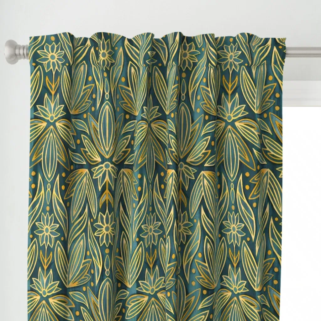 Rococo Gold Enamel Art Curtain Panel - Teal alternate view
