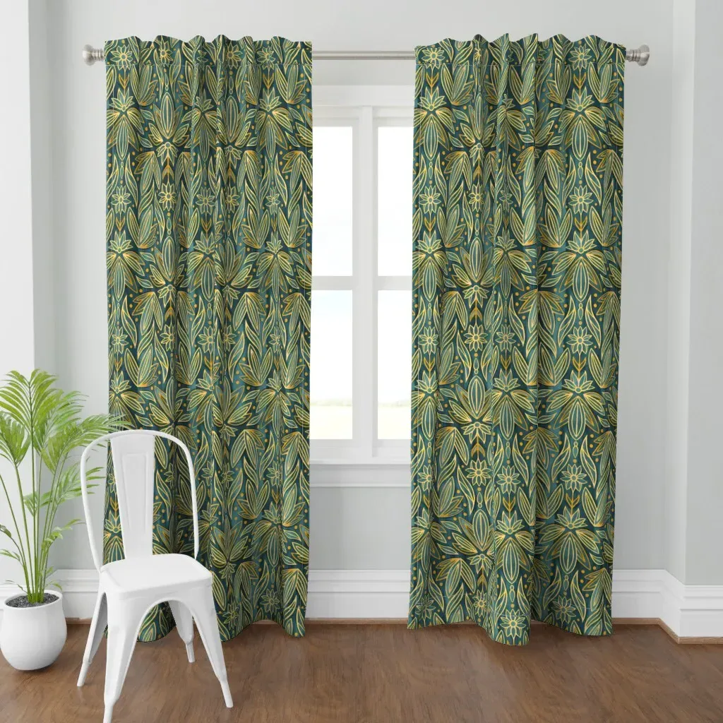 Rococo Gold Enamel Art Curtain Panel - Teal product