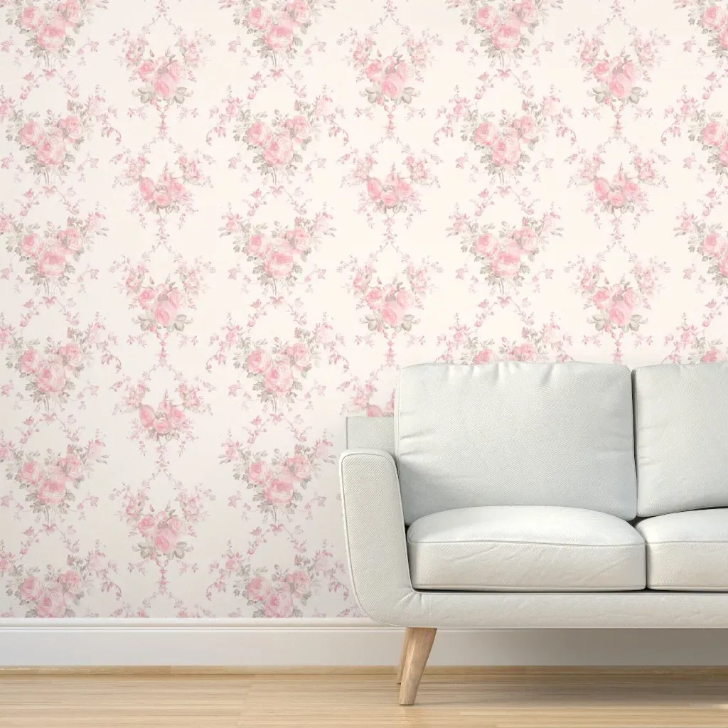 Rococo Rose Bouquet Peel and Stick Wallpaper - Pink product