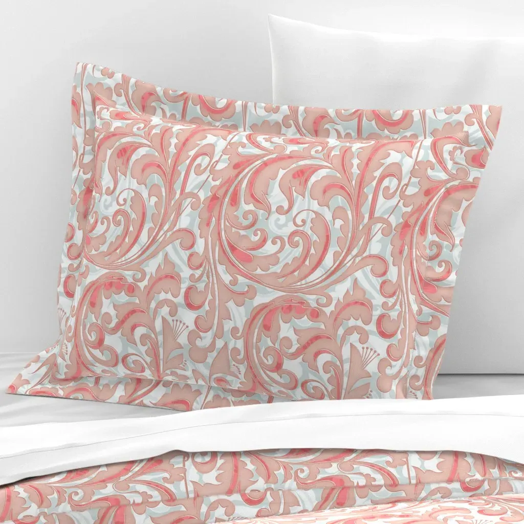 Rococo Rose Wide Cotton Sateen Standard Flanged Pillowcase - Pink product