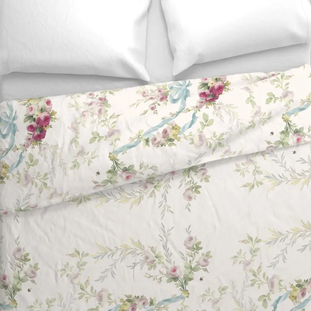 Rococo Roses Vanilla Border Duvet Cover - Pink alternate view