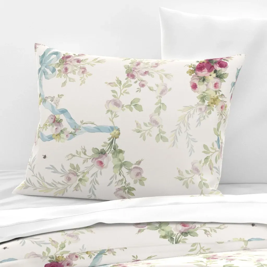 Rococo Roses Vanilla Border Print Standard Pillow - Pink, Cotton Sateen product