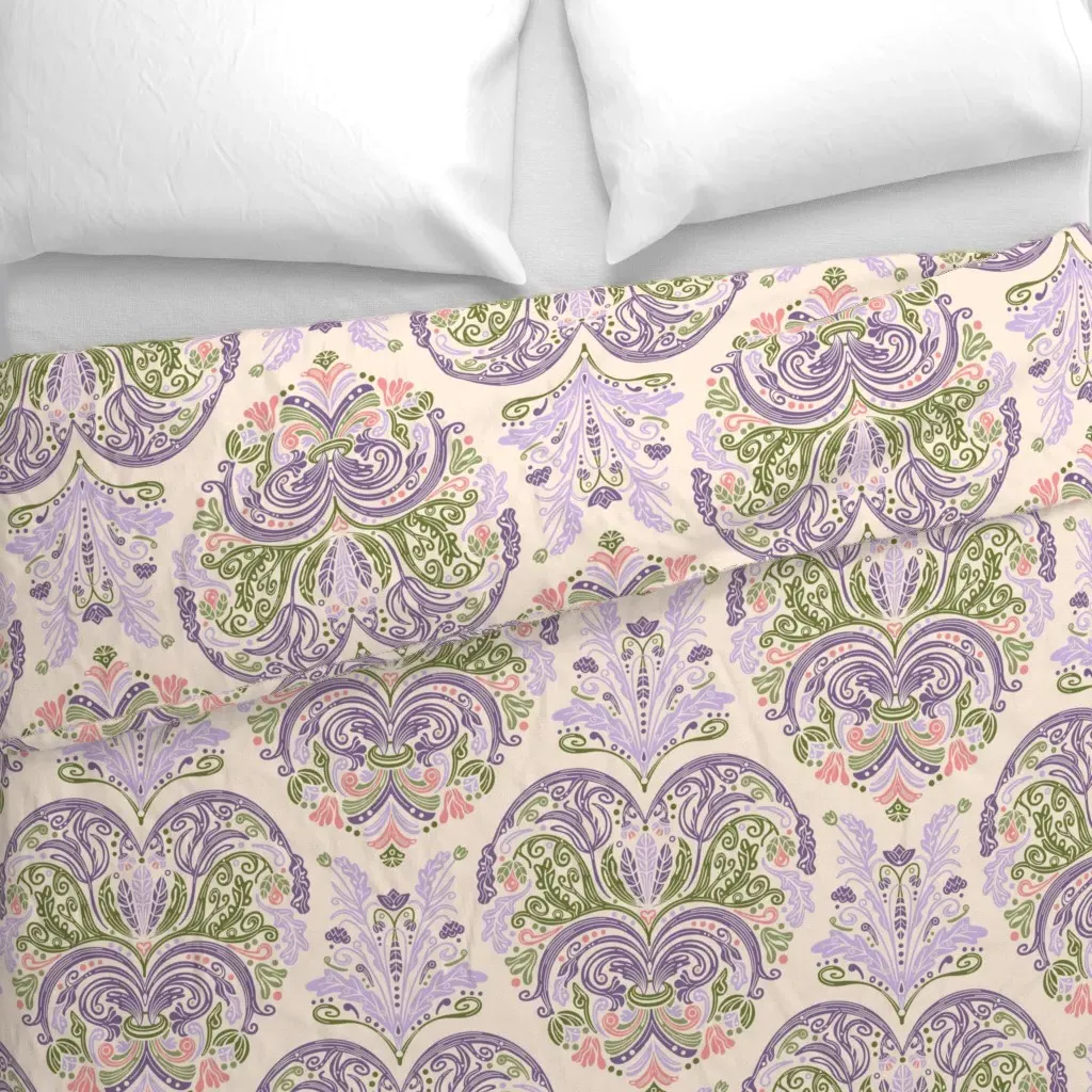 Rococo Style Pastel Floral Duvet Cover - Purple alternate view