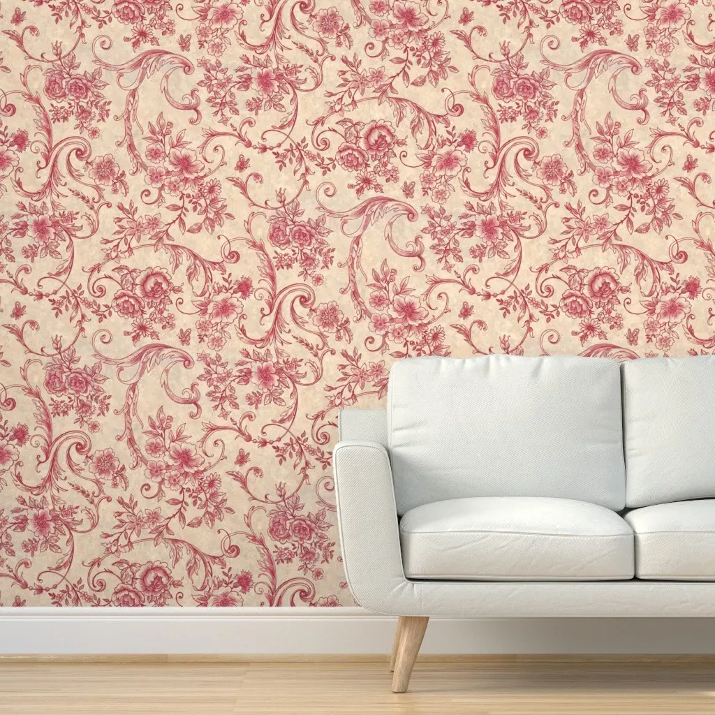 Rococo Toile Peel and Stick Wallpaper - Crimson Red product