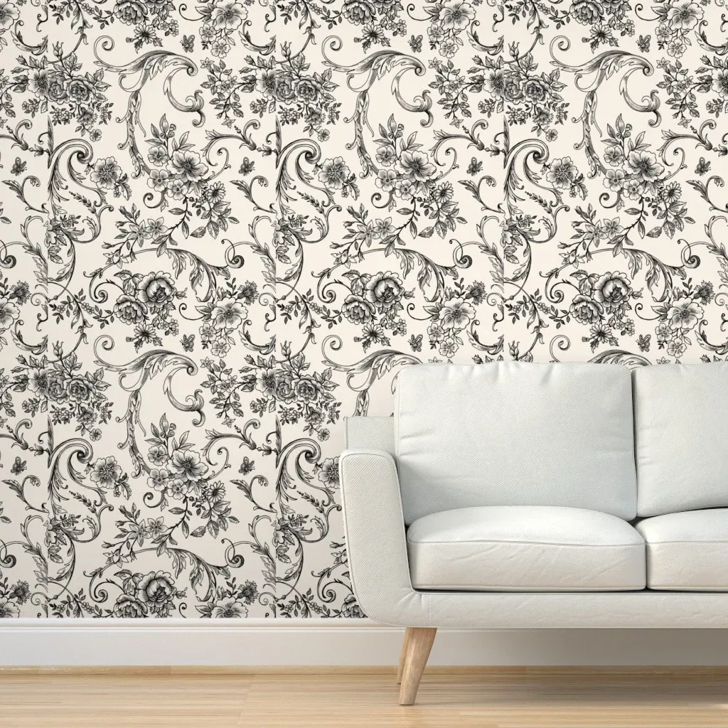 Rococo Toile Petite Peel and Stick Wallpaper - Black product