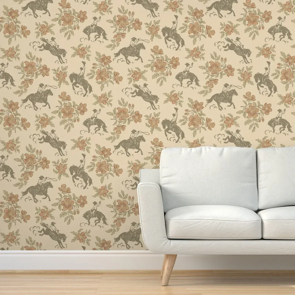 Rodeo Rose Peel and Stick Wallpaper - Olive and Terracotta on Sand product