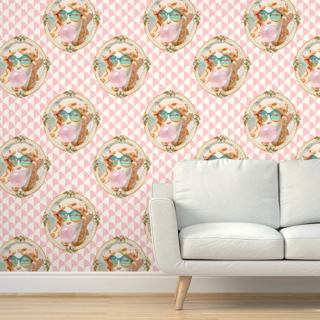 Roman Goddess Venus Arches Peel and Stick Wallpaper - Pink, White product