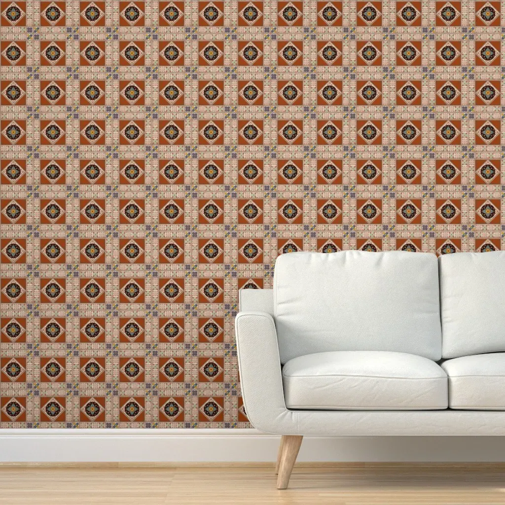 Roman Kitchen Majolica Tile Peel and Stick Wallpaper - Terra Cotta product