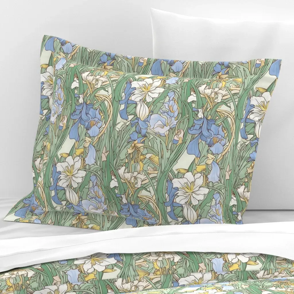Romantic Cottage Garden Standard Flanged Cushion Cover - Blue, Cotton Sateen product