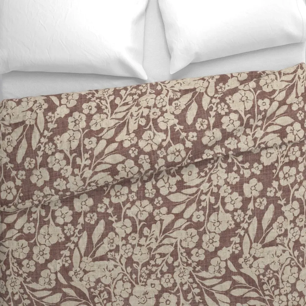 Romantic Floral Block Print Duvet Cover - Dusty Rose alternate view
