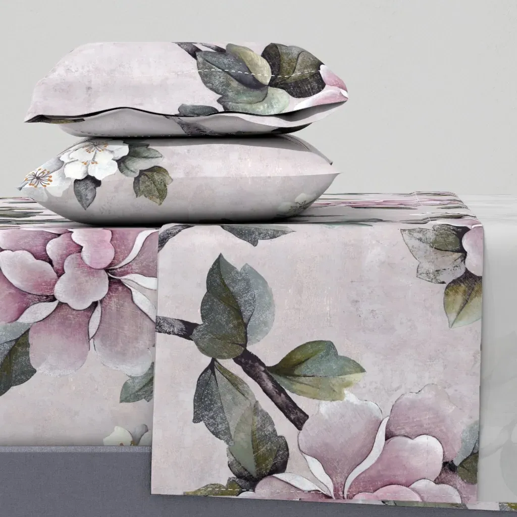 Romantic Peony Floral King Sheet Set - Dusty Rose product