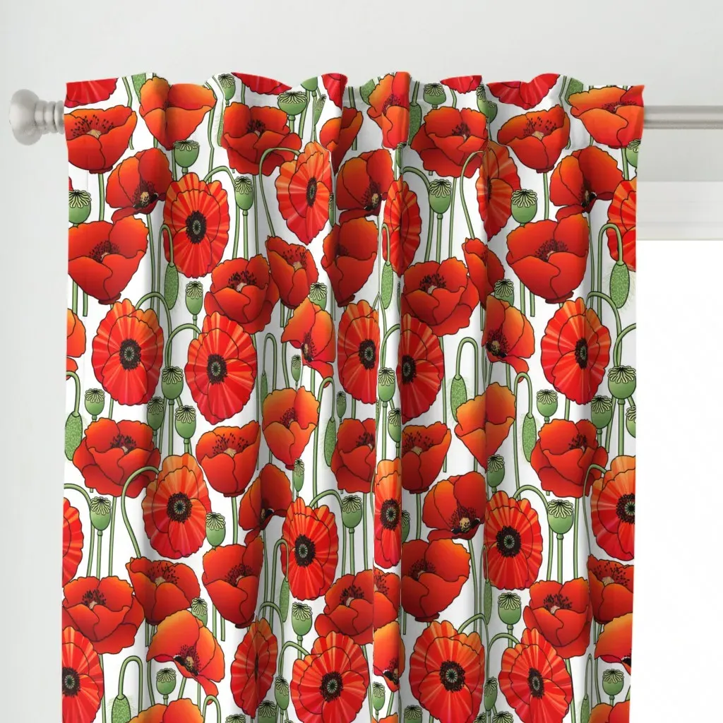 Romantic Poppy Curtain Panel - Red alternate view