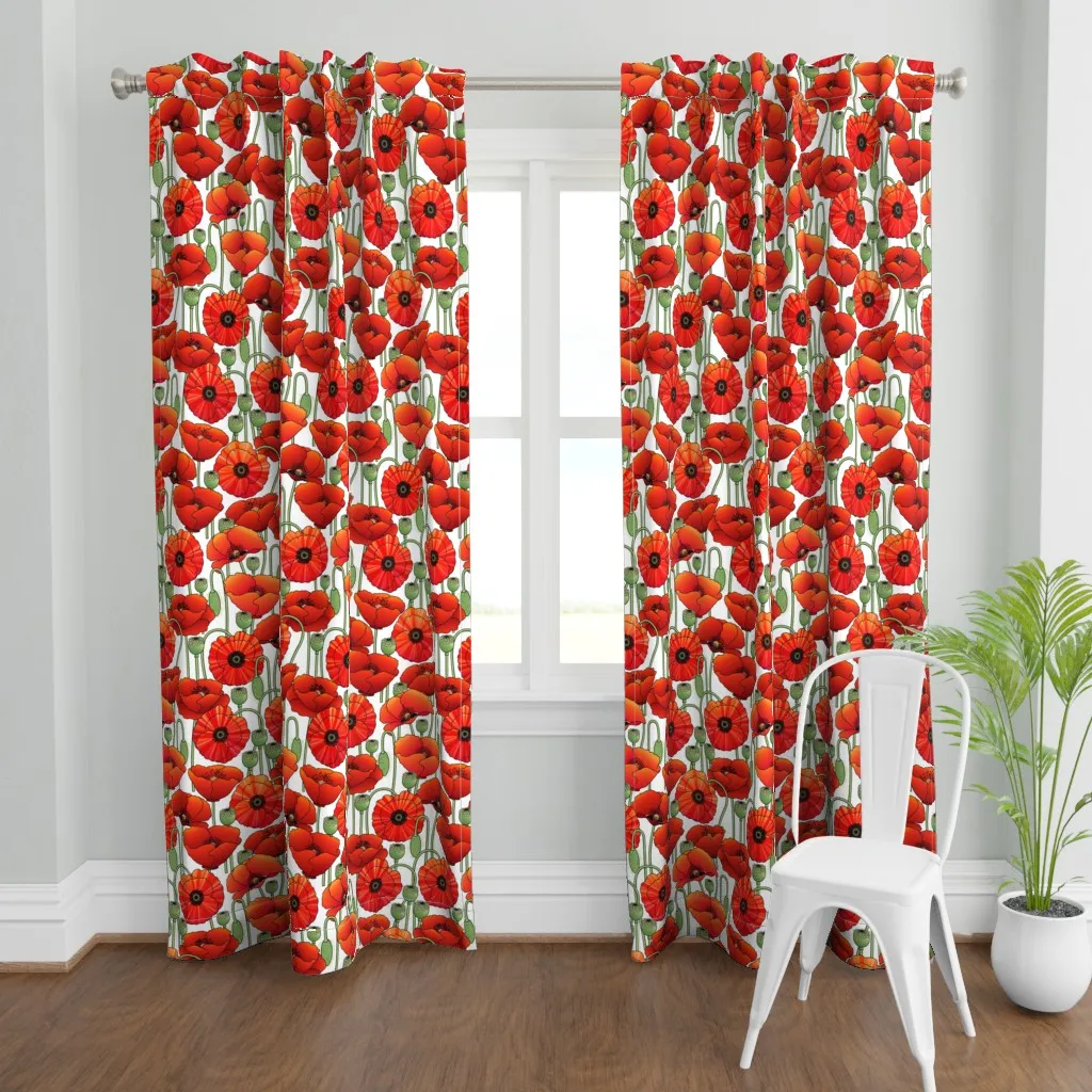 Romantic Poppy Curtain Panel - Red product