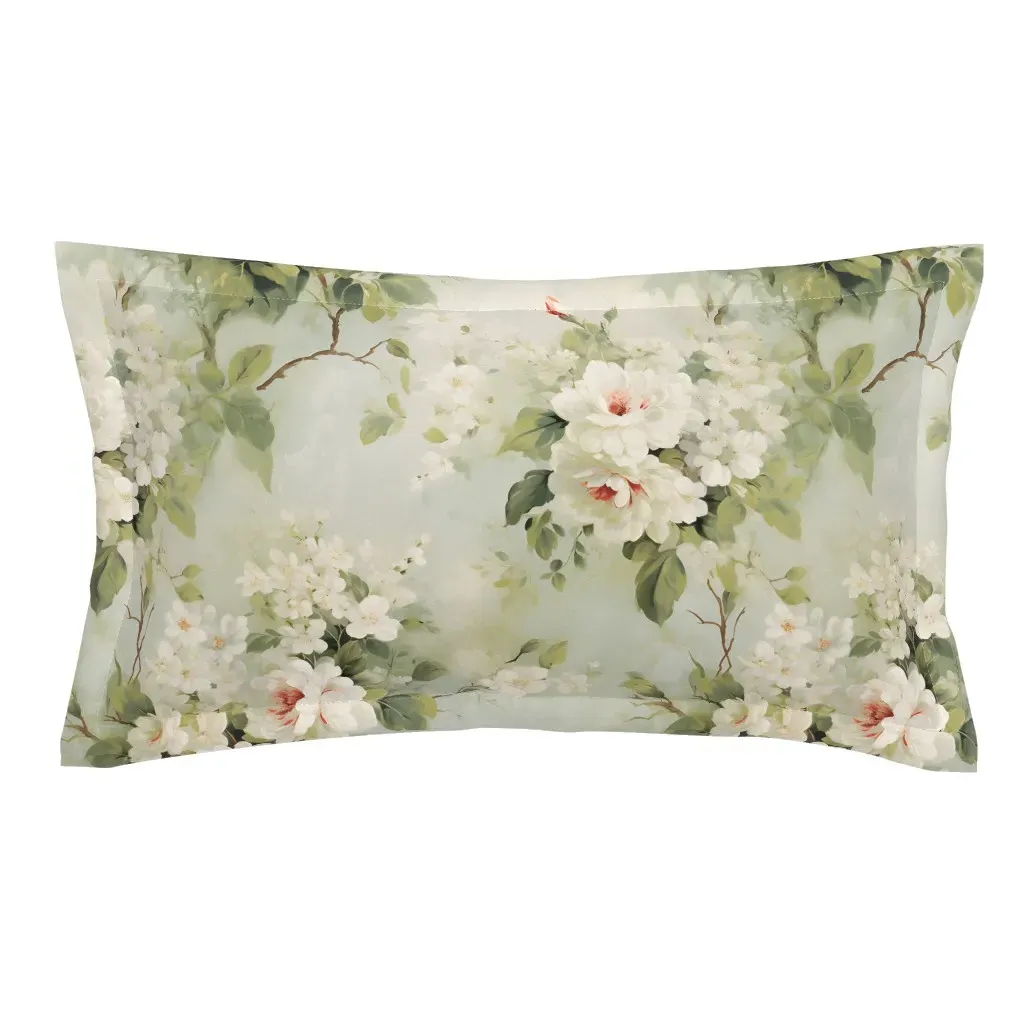 Romantic Spring Floral King Pillow Sham - White, Sage Green product