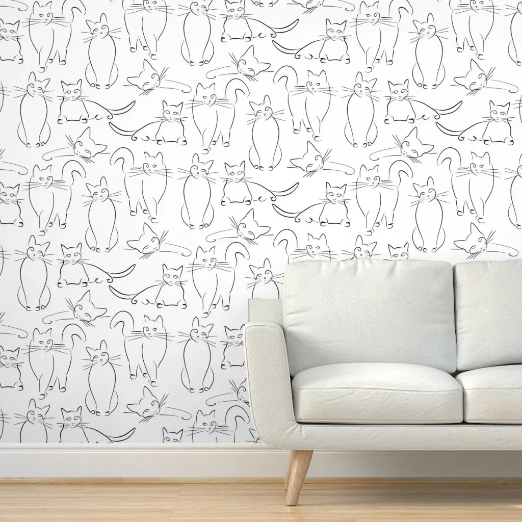 Romeo Cat Hand-Drawn Outline Peel and Stick Wallpaper - Black product