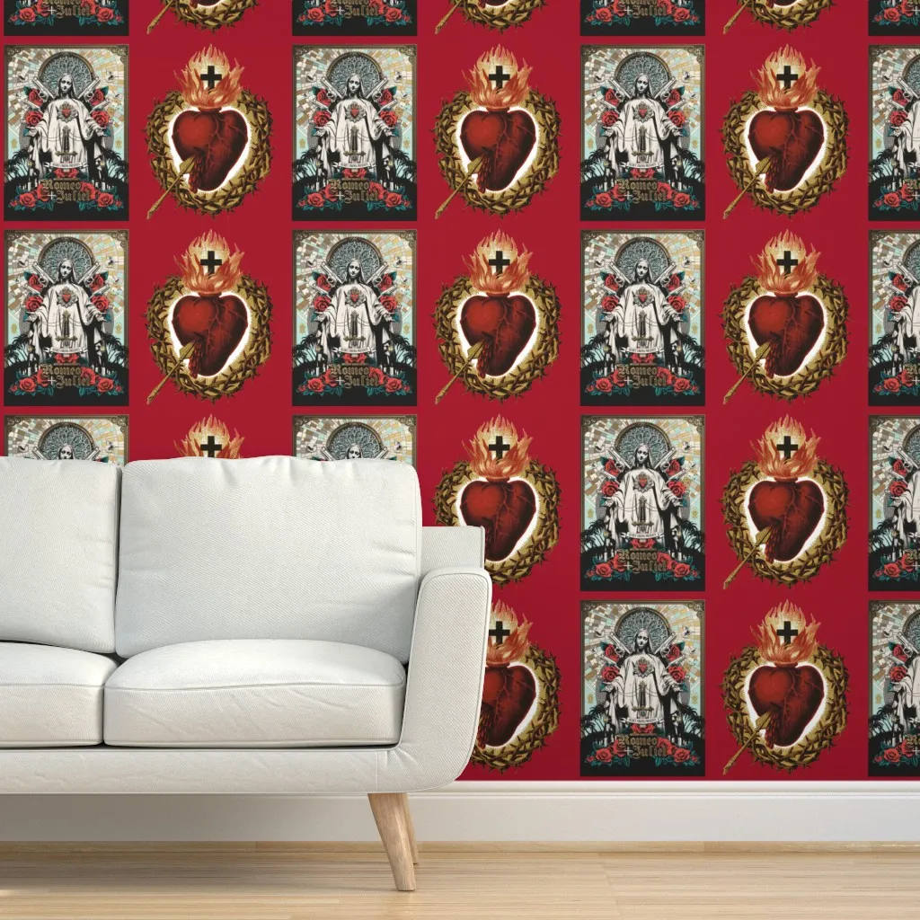 Romeo & Juliet Sacred Heart Jesus Peel and Stick Wallpaper - Red product
